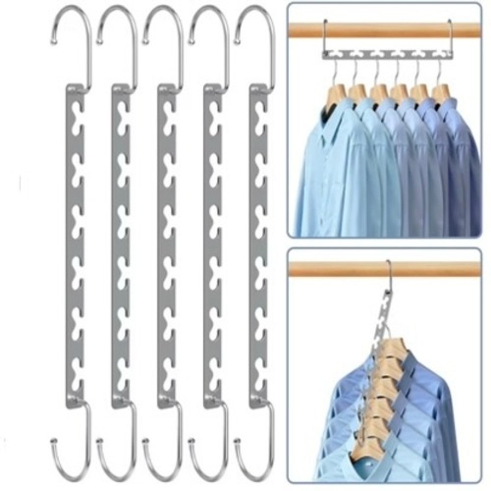 5 Pack Metal Hangers Space Saving Closet Organizer Chrome Heavy Duty 6 Slot